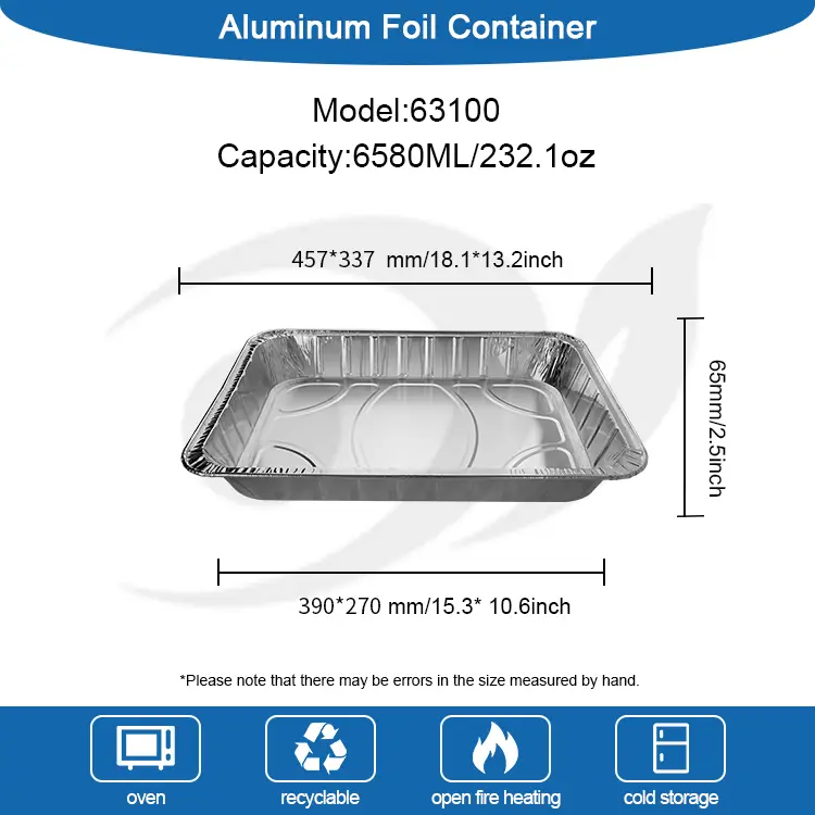Kapasiti Besar Kapasiti Dulang Penaik Silver Aluminium Foil Containers