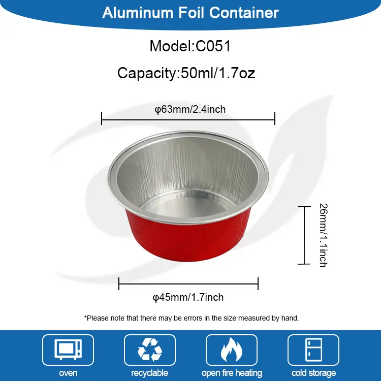 Warna Bakar Pusingan Smoothwall Aluminium Foil Containers