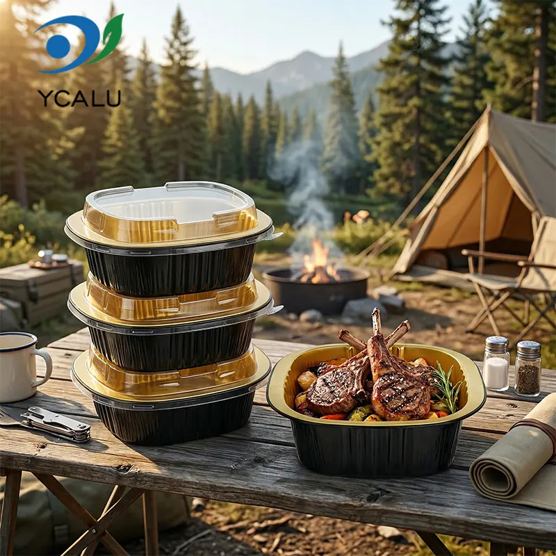 Kotak persegi binaural pakai buang bekas Aluminium Foil emas hitam