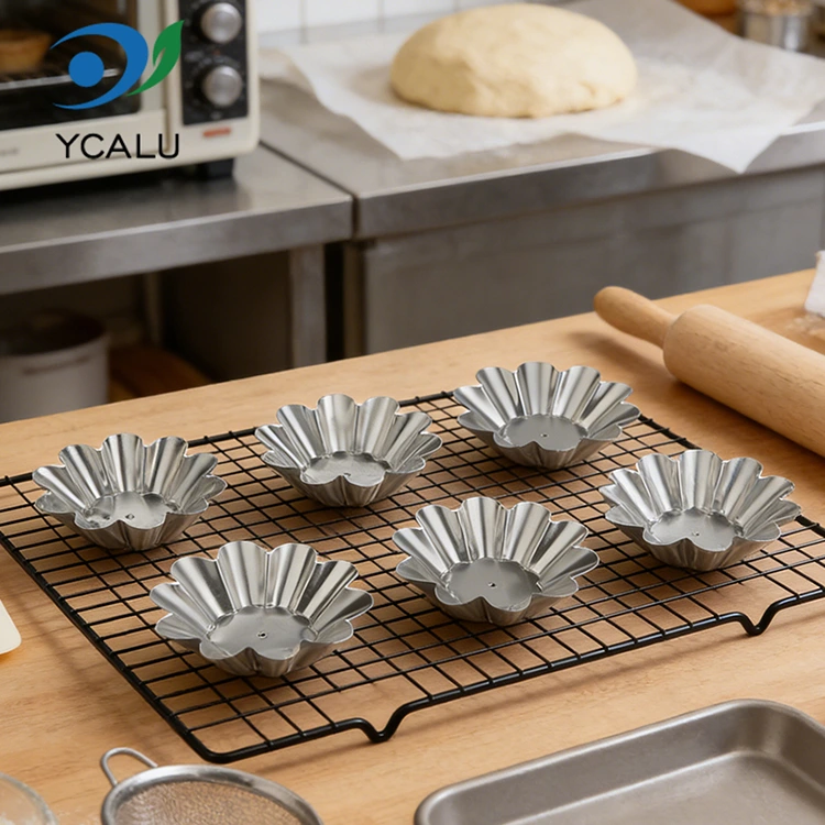 Dulang Tart Telur Chrysanthemum Pakai Bekas Makanan Kerajang Aluminium Perak