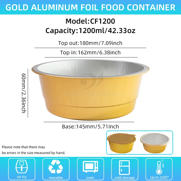 Bekas Kerajang Aluminium Pusingan Emas Golden