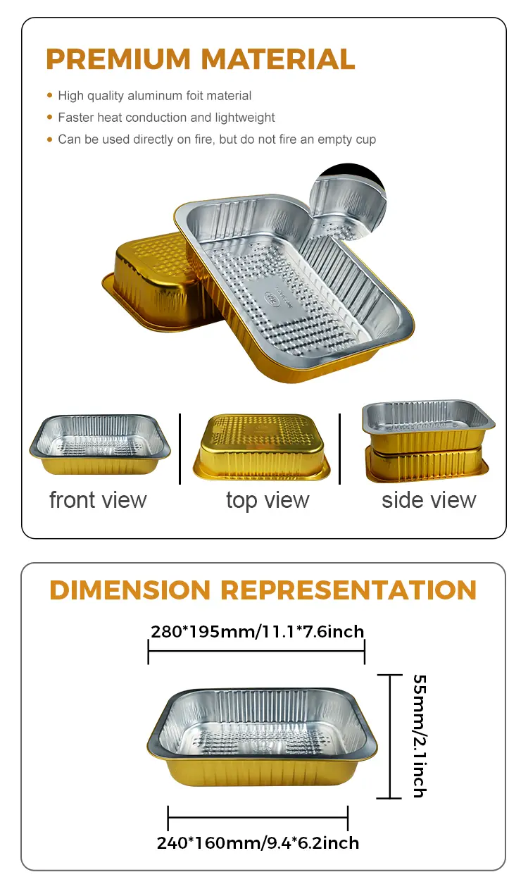 Rectangular gold Aluminum Foil Containers