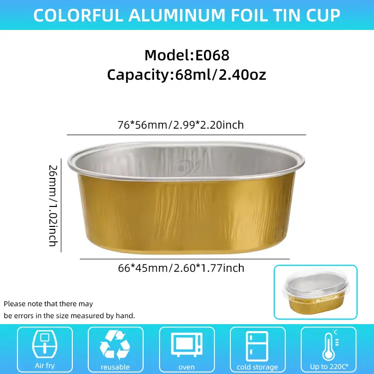 Bekas kerajang aluminium berdinding cahaya oval