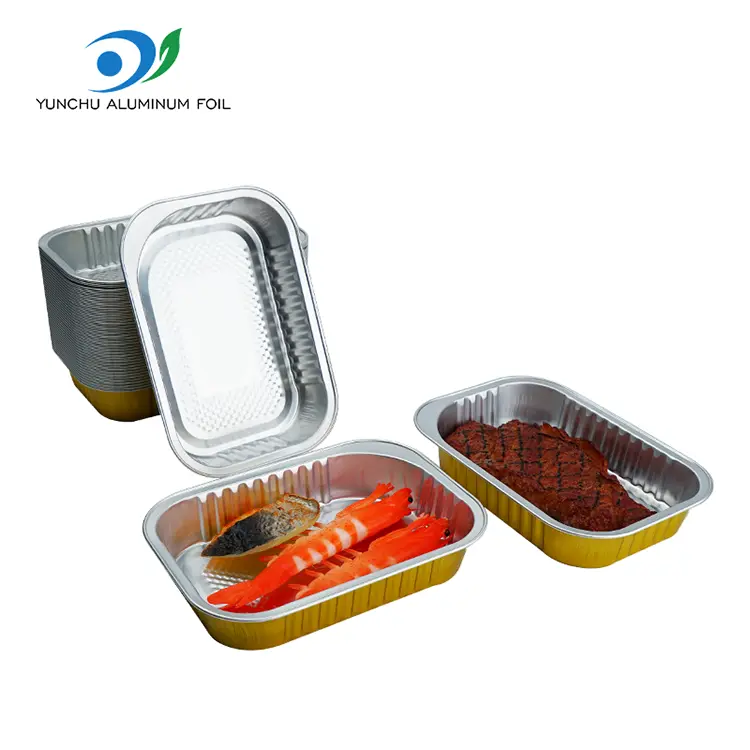 Square Takeaway Dining Golden Aluminium Foil Containers